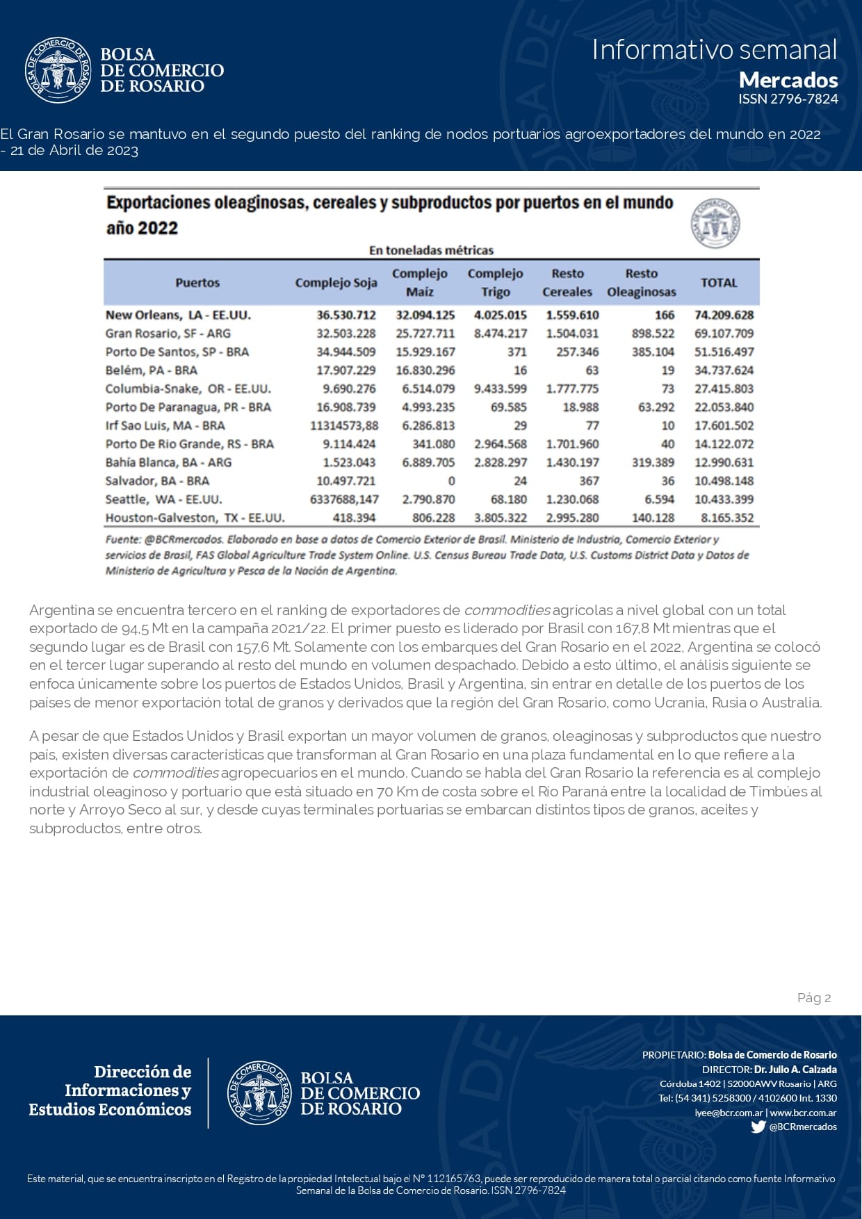 El Gran Rosario se mantuvo en el segundo puesto del ranking de nodos portuarios agroexportadores del mundo en 2022 page 0002