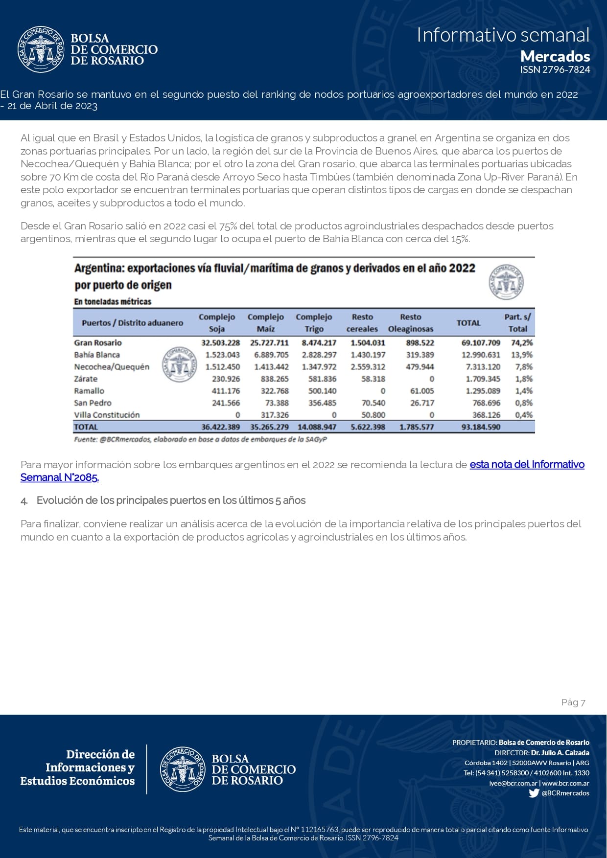 El Gran Rosario se mantuvo en el segundo puesto del ranking de nodos portuarios agroexportadores del mundo en 2022 page 0007
